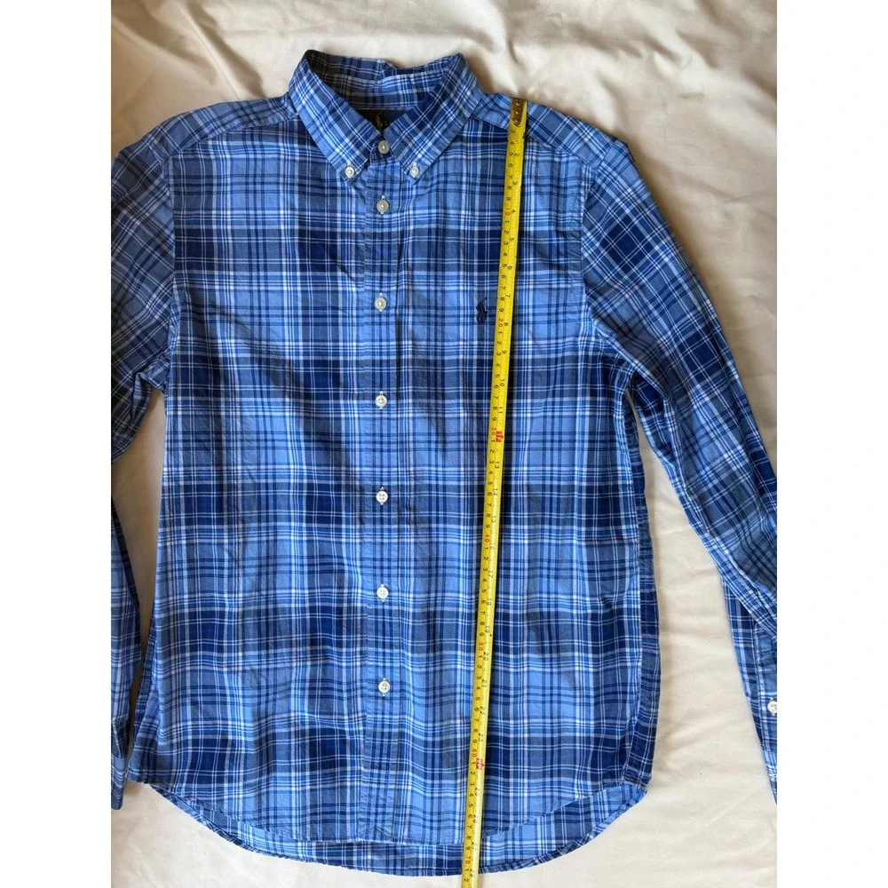 Ralph Lauren Boys XL 18-20 Blue Plaid Cotton Button Down Shirt Long Sleeve